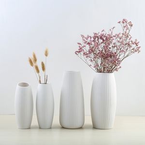 Vaso decoração europeu simples vaso cerâmico branco nórdico arranjo flor moderno vasos creativo casa sala de estar decorações 210409