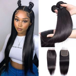 2 Bundles With 4x4 Lace Closure 16 inch Brazilian Hair Weave Remy Human Hair Straight