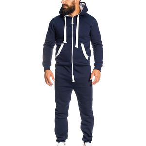 Pantaloni da uomo 2021 Mens splicing tuta da uomo indumento di un pezzo pigiama tuta con cerniera felpa con cappuccio maschio tutina tute tuta Hombre