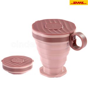 Wholesale 5pcs Silicone Folding Water Cup with Lid 220ml Collapsible Portable Mug Outdoor Travel Foldable Drinking Cups Camping Drinkware CA27