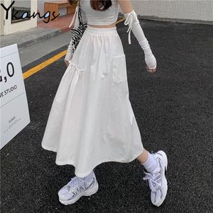 Skirts Black Gothic Irregular Pocket Cargo Pleated Skirt Women White Summer Harajuku Long For Girls Korean Punk High Waist