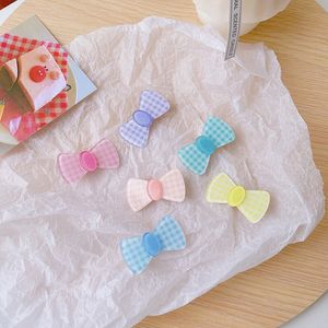 Kids Korean New Bow Plaid Hairpins Sweet Color Girls Simple Style Hair Side Clips Hair Accessories For Children Headwear Gifts