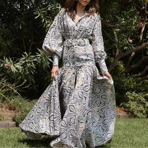 Big-name Summer Women's Cotton Printing High Neck Elegant Dress 2021 Long Sleeve Fashion Party Pleated Tutu Skirt XL Casual Dresses