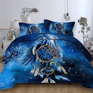 3D tryckt duvet täcks uppsättning Dreamcatcher Eagle Feather Queen King Bedding Twin Full Single Double Size Kid Vuxen Sängkläder 210615