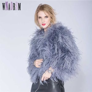 Winter-Strauß-Pelz-Jacke Feder-Pelz-Mantel-beiläufige langärmelige Australien importierte Pelz-Strauß-Jacke Damen-Nachtclub-Mantel 211129