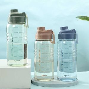 1.5L 2.6L Drinking Water Bottle with Straw Sports Bottles Leak Proof Children School With Lid Hiking Camping Plastic BPA Free 211122