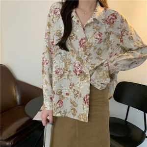 Мода женская блузка рубашка ol с длинным рукавом рубашки флористические печать отворот офисные s топы и s 210421