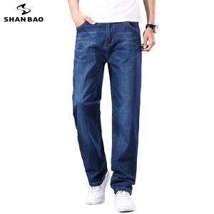 SHAN BAO Baumwolle Stretch Herren gerade locker Sommer dünne Jeans Frühling klassische Marke lässig leichte Jeans blau 211104