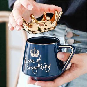 Drottning av allt mugg med krona lock och sked keramisk kaffekopp gåva för flickvän fru C66 210804