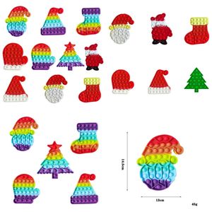 14.5cm sensorisk fidget poo-dess leksaker barn julklapp regnbåge xmas träd strumpor santa clause hatt handskar form push bubble skrivbordsfinger pusselbräda spel g946z0c