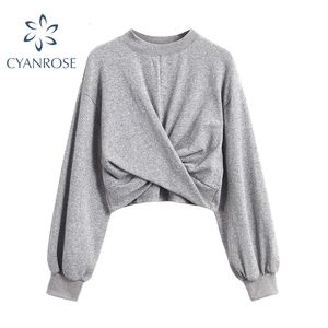 Höst Vinter Tjock Kvinnor Hoodie Oregelbunden Casual Loose Långärmad Stora Streetwear Pullover Crop Sweatshirt för Girls 210417