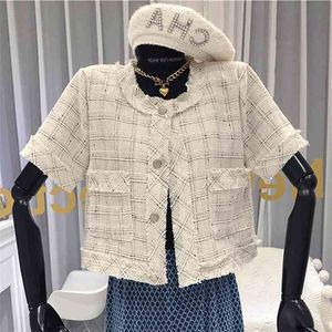 Summer Cothes For Women Vintage Short Tweed Jacket Coat Coreano Elegante scozzese Outwear Chaqueta Mujer All-match Crop Top 210514