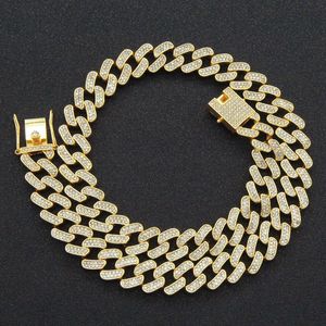 Catene 15MM Miami Iced Out Collana a catena a maglia cubana per uomo Donna Gioielli Hip Hop Bracciale Girocolli in cristallo Ghiacciato all'ingrosso