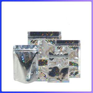 Hologram Stars Package Zip Lock Bags Food Grade Aluminum Foil Geocery Packing Pouches Decoration and Jewelry Storage Bag Both Sides are Holographic