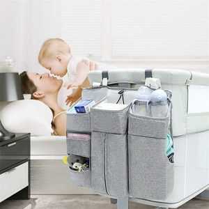 Szary łóżeczko dziecięce Organizator Flax Diaper Bag Bed Wiszące Torba do przechowywania dla niemowląt Baby Essentials Diaper Nappy Storage Torba Pościel Zestaw Pościel 211025