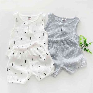 Jungen Sommer Stil Strand Stern Baum Druck Casual Sport Anzug 2 stücke Sets T-shirt + Shorts Baby Mädchen Kleidung set 210413