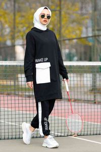 2-teiliges Damen-Set aus Sweatshirt, Tunika und Hose, hochwertige islamische muslimische Kleidung, hergestellt in der Türkei, Winter-Frühlingskollektion 14005 X0428