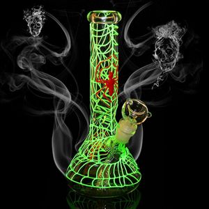 Glass Bong Smoking Water Pipe Hookahs 11 inch Glow In The Dark Spider Hookah Percolator Shisha Pipes Dab Rig Filter Beaker Bubbler W/ ICE Catcher Bongs