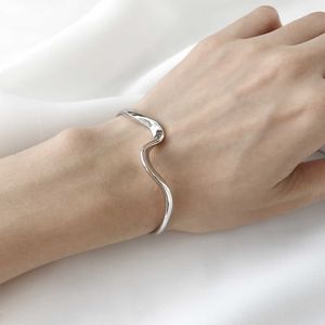 S925 Sterling Wave Cuff Bangle Bracciale Ocean Wave / spiaggia / mare / surfista / isola Gioielli Q0719