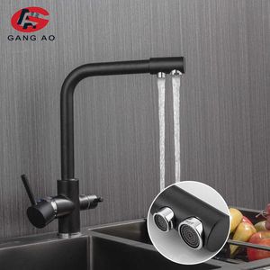 3 way Filter Kitchen Faucet copper brass sink Mixer Tap 360 Rotation with Water Purification Features Crane For Kitchen Torneira 210724
