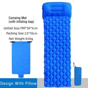 Camping Sleeping Pad with Pillow, Inflatable Mat for Backpacking, Hiking Air Mattress Compact, Camp Sleep 220216