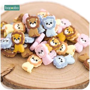 Bopoobo 50 pcs bebê quinta os grânulos mastigáveis ​​de silicone Teether colar de grau alimentar mini leão para bracelete DIY Products 211106