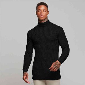 Brand Casual Turtleneck Sweater Män Pullovers Höst Mode Style Sweater Solid Slim Fit Knitwear Full Sleeve Knitwear 210421