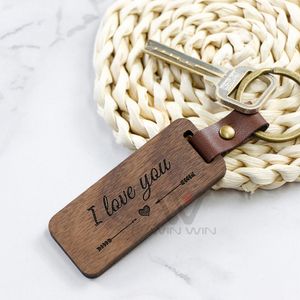 Wholesale High Quality Wooden Keychain Metal Leather Luxury Keychains Straps Key Decoration Hanging Souvenir Blank Wood Keyring