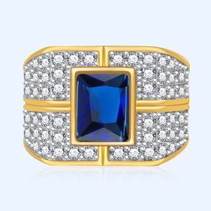 Ring overdreven brede versie Big Men s Micro Inlaid Zirkoon Group met Sky Star Blue Rechthoekige Simulatie Diamond