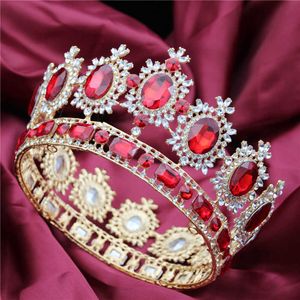 Grande rainha rei concurso coroa para tiaras de casamento e coroas grandes cristal strass diadema cocar de cocar de cabeça x0625