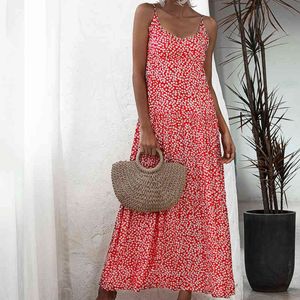 Letnia Elegancka Sexy Plaża Długa Sukienka Kobiety Moda Print Pasek Panie Halter Boho Sukienka Kobiety Vestidos V-Neck Maxi Dress 210514