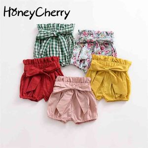 Shorts de bebê de verão menina nó de arco orelha de madeira pão lanternas grandes calças pp meninos meninas leggings curtos 210702