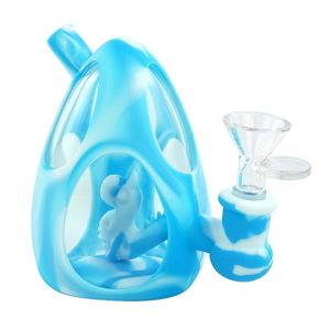 Dinossauro Dab Rigs Tubulação de água Silicone Bongs Bong Fumando 4,4 polegadas Tubo de vidro de tabaco portátil Use para erva seca com tigela pequena