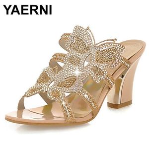 Stor storlek 34-43 Fashion Woman Shoes Rhinestone Butterfly Print High Heels Summer Cut Outs Open Toe Women Sandalse874 Sandaler