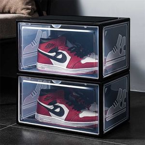 2pcs AJ shoe box Hardened plastic high-top basketball shoes dust-proof storage transparent heightened Sneakers 211102