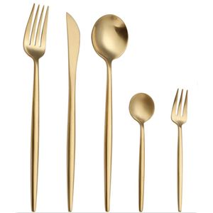 KuBac New 24Pcs/set Golden Cutlery Leon Top Stainless Steel Steak Knife Fork Party 30PCS Cutlery Dinnerware Set Dining appliance X0703