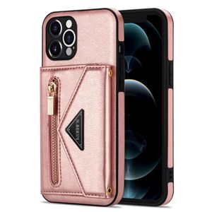 Shockproof Phone Cases for iPhone 14 13 12 11 Pro Max XR XS X 7 8 Plus - 3 Folds Skin-Feeling Pure Color PU Leather Anti-fall Protective Case with Zipper Coin Purse