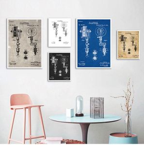 Dipinti Prima macchina per tatuaggi Stampe brevettate Parlor Wall Art Canvas Painting Poster Decor Vintage Blueprint Immagine Decorazioni