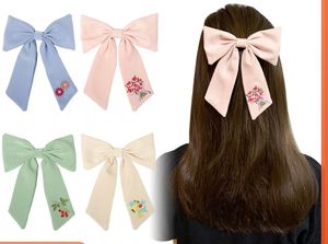 Neue große 5inch Embroiderd Bowknot Haarclips Frauen und Mädchen Haarbrühe Haarnadeln Blume Bögen Barrettes Kinder Headwear