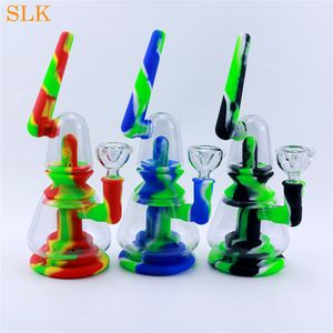 6.7'' bongs Hookah glass water pipes non fading colorful silicone bongs shisha glass bong dabs rig smoking bubbler smoke filter 420
