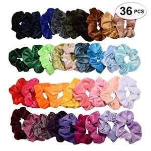 Partihandel Vinter Fashion Velvet Scrunchy Pack För Koreansk Stil Kvinnor Boho Trendiga Hårband Tjejer Srunchie 36st / Lot X0722