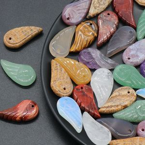 Natural Crystal Wings Stone Charms Pingentes Rosa Quartzo Tigre Olho Pedra Pena Na moda Jóias Fazendo Atacado