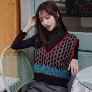 Primavera e desgaste de outono de malha suéter solto camisola solta moda moda coreano em v-pescoço com capuz onda de ombro 210427