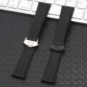 Silikonkautschuk Schwarzes Armband 22mm Uhrengürtel für Tag Strap Carrer für Heuer Band Butterfly Buckle Drive Timer H0915