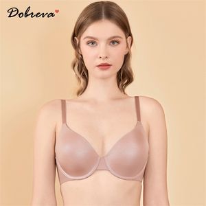 DOBREVA Women's Basic Underwired Plunge Lightly Lined Demi T-shirt Bra 210728