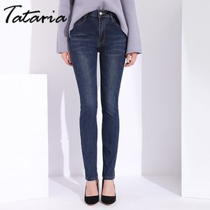 Tataria Women's Jeans With High Waist Stretch Denim Skinny Female Plus Size Pencil Pants Mom Winter For Women 210514