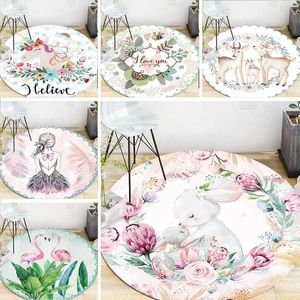 Round Rug Fashion Carpet Cartoon Picture Printed Flannel Living Room Area Rug Bedroom Floor Rugs Anti-Slip Home Decorative 210928