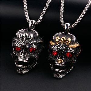 Wysokiej Jakości Punk Skull Head Wisiorki Hip Hop Red Eye Stainless Steel Naszyjnik Wisiorek Antyczne Kito Gabala Czaszka Męska Biżuteria z Ruby CZ Stone