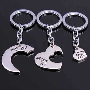 3 Pcs Heart Big Middle Little Sis Sister Key Chains Ring Fob Keyring Keychain Family Charm Women Girl Friends BFF G1019