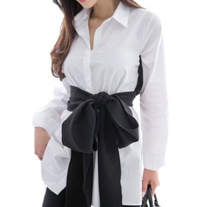 Autumn Bow Blouses Fake Two Pieces Vest Blusas Female White Fashion Shirts Women Casual Tops 210514